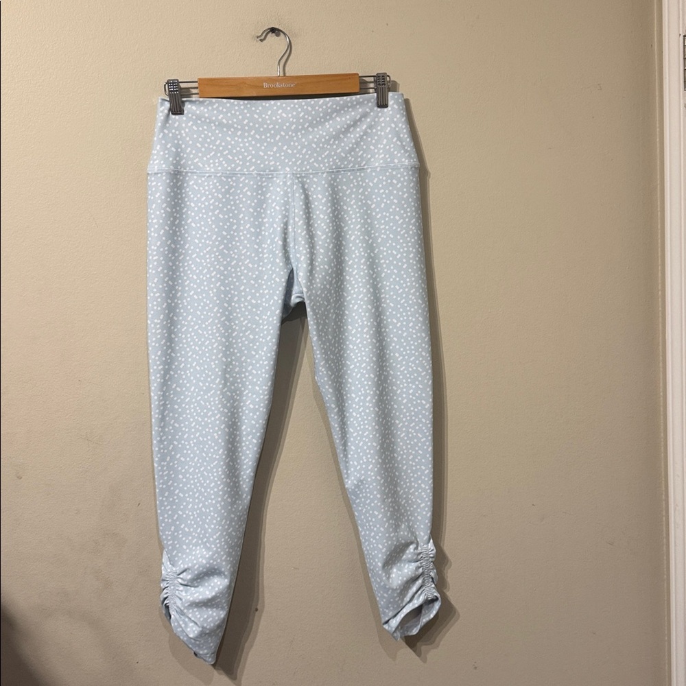 Betsey Johnson Performance Blue & White Leggings Side Ruched sz XL Extra Large